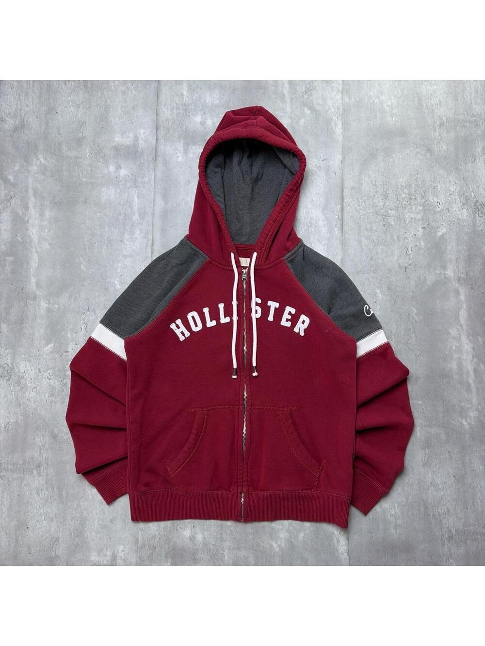Y2K Burgundy Hollister Grunge Skater Zip Up Hoodie
